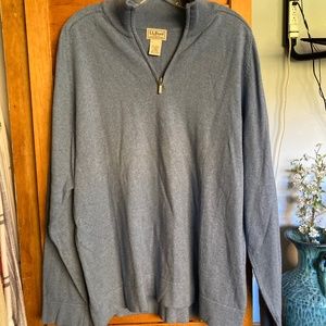 LL Bean Mens Cashmere Cotton 1/4 Zip Sweater Size Medium Lt. Blue Pullover Mock